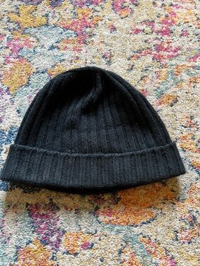 Boggi Milano 100% Cashmere- Men's Black Ribbed Knit Beanie - Classic Winter Hat